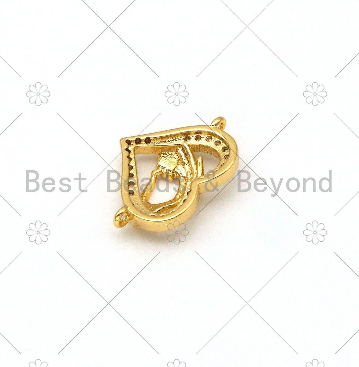 CZ Micro Pave Heart With Mama Holding Baby Hand Shape Connector,18K Gold Filled Charm, Mother's Day Bracelet Connector,13x19mm,Sku#E543