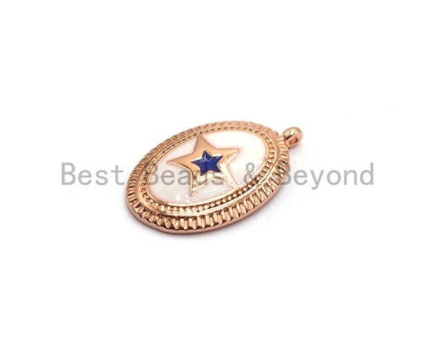 CZ Pave Enamel Oval With Star Pendant, Gold/Rose gold/Black/Silver, CZ Micro Pave Oil Drop Oval pendant,Enamel Jewelry,12x19mm,sku#Z260