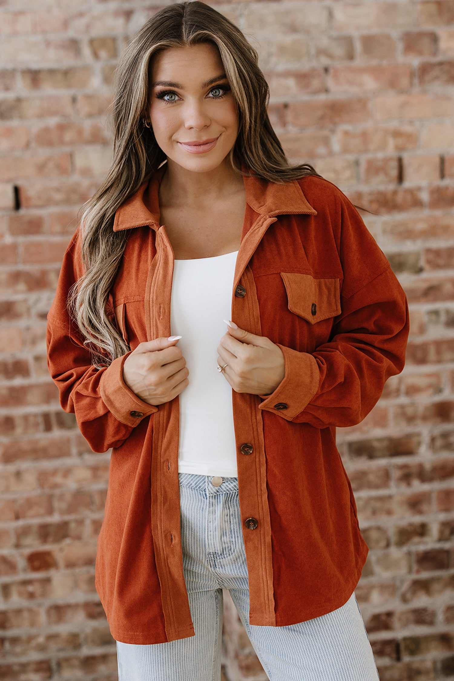 Andrea Drop Shoulder Casual Shacket-Threaded Pear