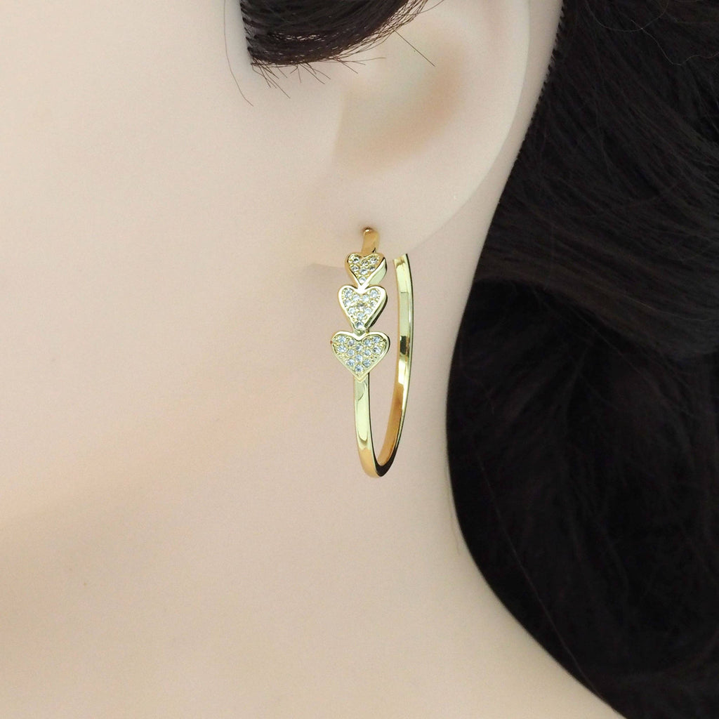 Clear CZ Gold Heart Hoop Earrings, Sku#LX257-Bestbeads & Beyond