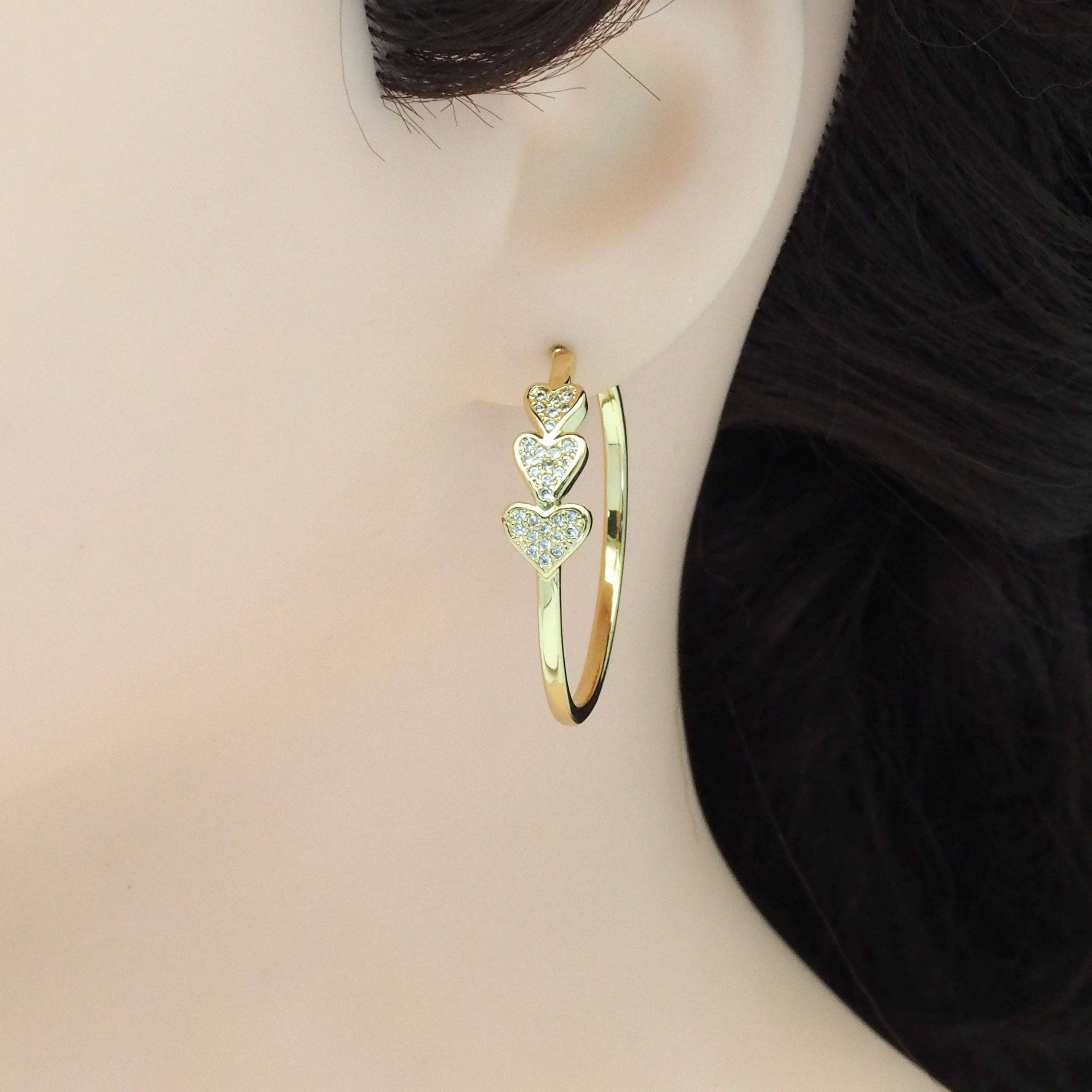 Clear CZ Gold Heart Hoop Earrings, Sku#LX257-Bestbeads & Beyond