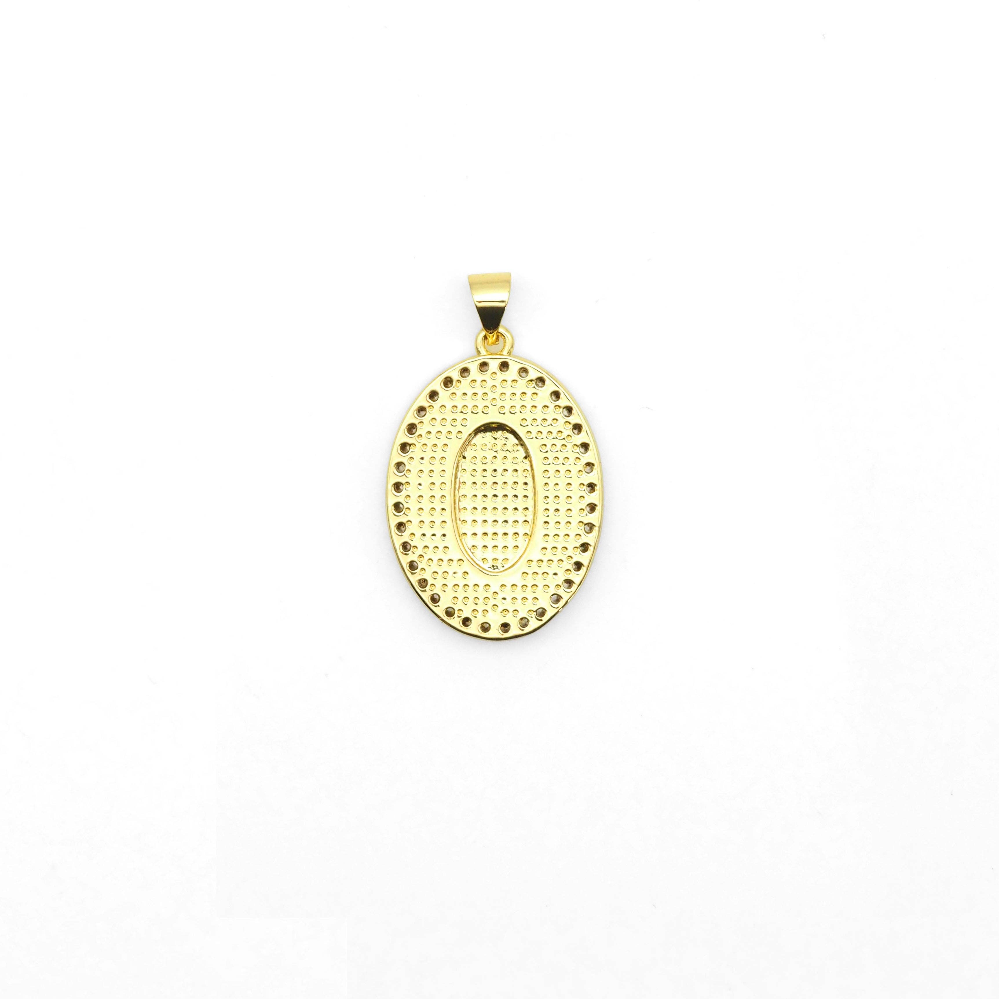 Clear CZ Gold Oval Pearl Virgin Mary Shape Charm, Sku#LX241