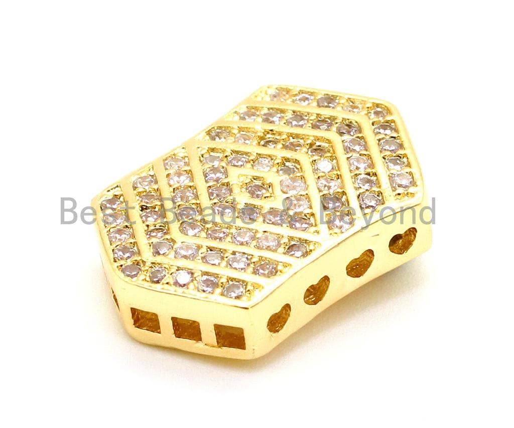 CZ Micro Pave Irregular Hexagon Tassel Head Beads, Cubic Zirconia Spacer Beads, Separator beads, 22x15x5mm, sku#G150-Bestbeads & Beyond