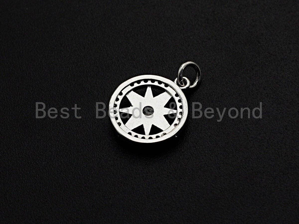 CZ Micro Pave North Star On Round Ring Pendant, Cubic Zirconia Ring Pendant, Micro pave Star pendant, 14mm, sku#Z766