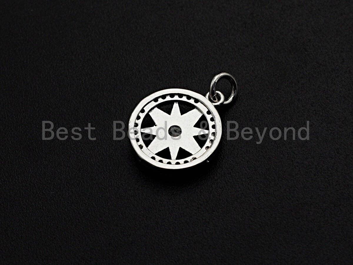 CZ Micro Pave North Star On Round Ring Pendant, Cubic Zirconia Ring Pendant, Micro pave Star pendant, 14mm, sku#Z766