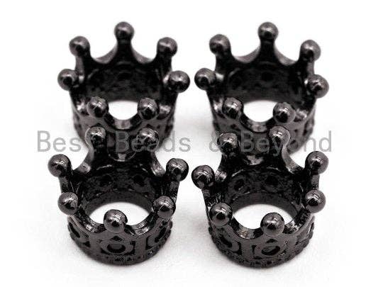 CZ Micro Pave Big Hole Crown Spacer Beads for Men's Bracelet, Cubic Zirconia Crown Beads, CZ Large Hole Crown Charm, 10x7mm, sku#G113/BY015