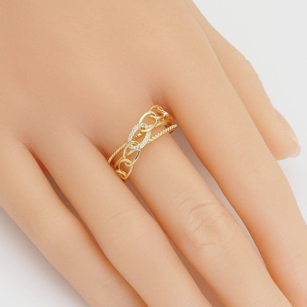 Gold CZ Oval Link Cross Adjustable Ring, Sku#ZX149