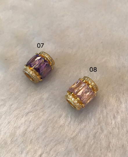 CZ Micro Pave Big Hole Drum Spacer Beads, Cubic Zirconia Large Hole Spacer Beads Ruby/Amethyst/Pink,10x12mm,1pc,sku#G268-Bestbeads & Beyond