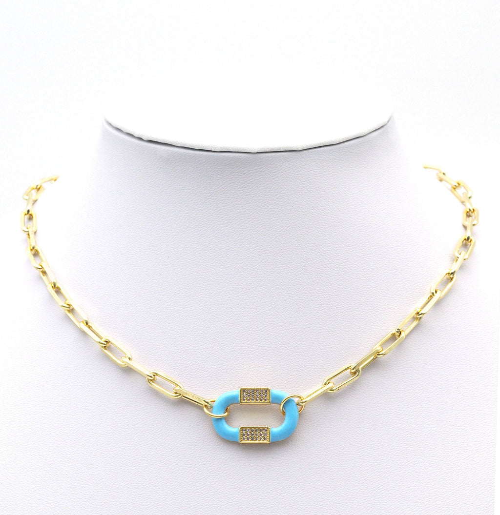CZ Enamel Pave Gold Oval Connector Charm, Sku#LX166