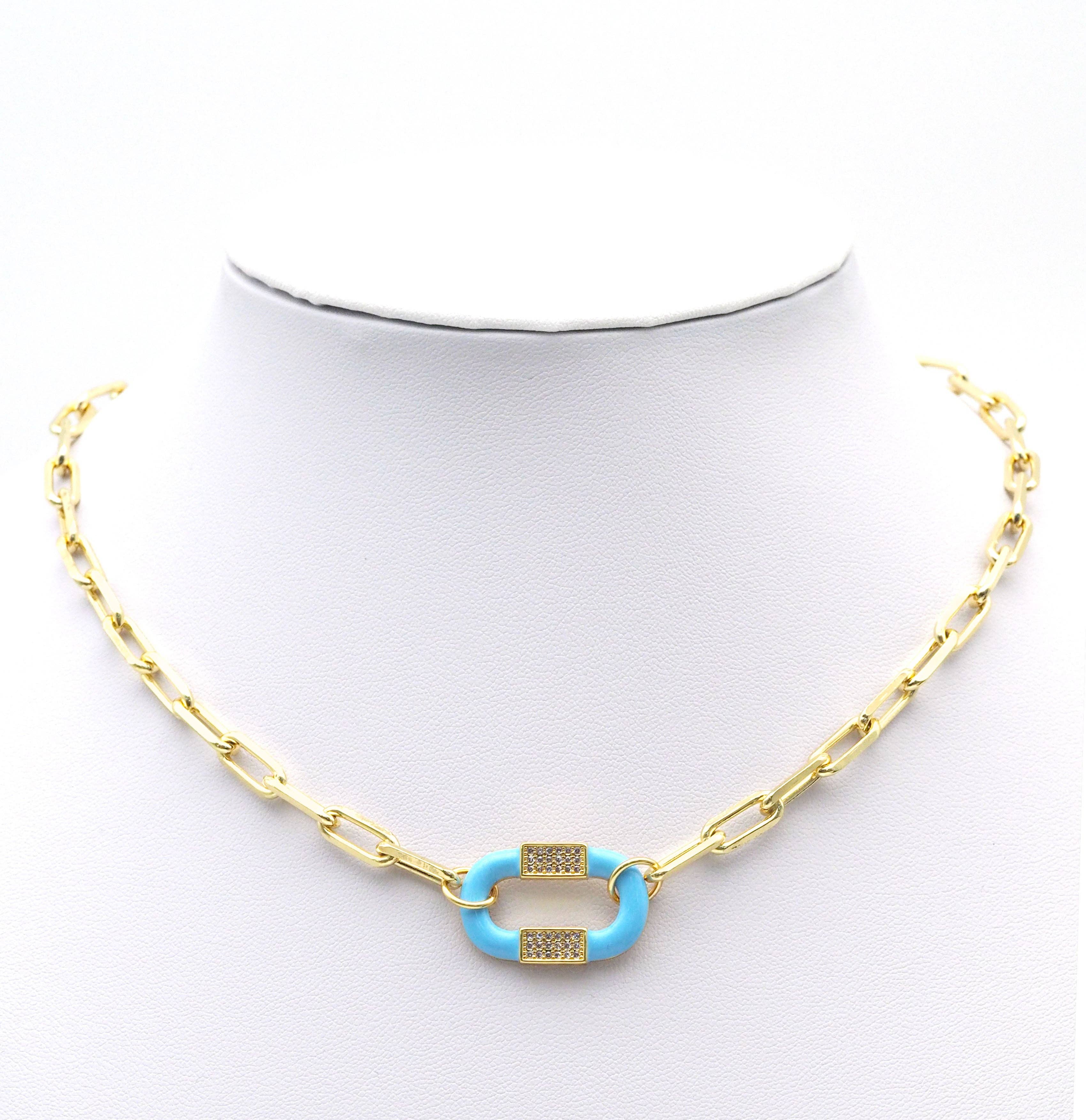 CZ Enamel Pave Gold Oval Connector Charm, Sku#LX166