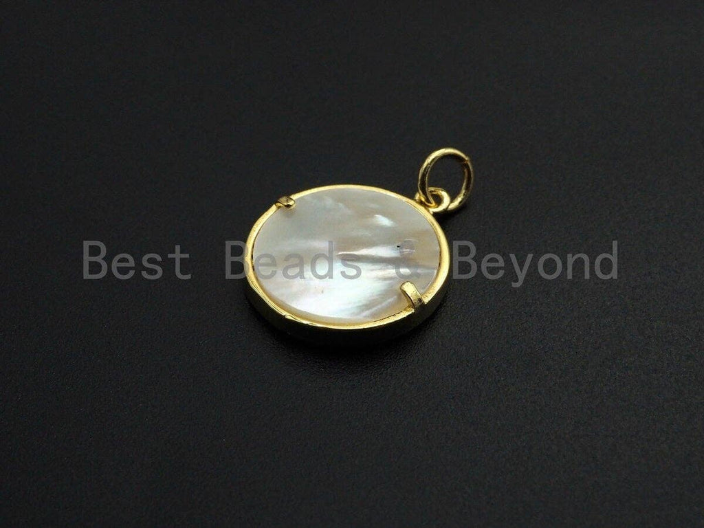 Mother-of-pearl Inlay Angel Colorful CZ Round Pendant/Charm, Angel Colorful Moon Cubic Zirconia Pendant,15mm,Sku#Z1099