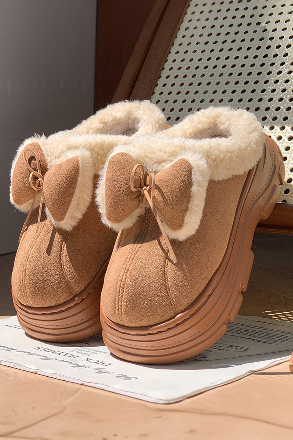 Brynlee Bow Decor Clog Slippers-Threaded Pear