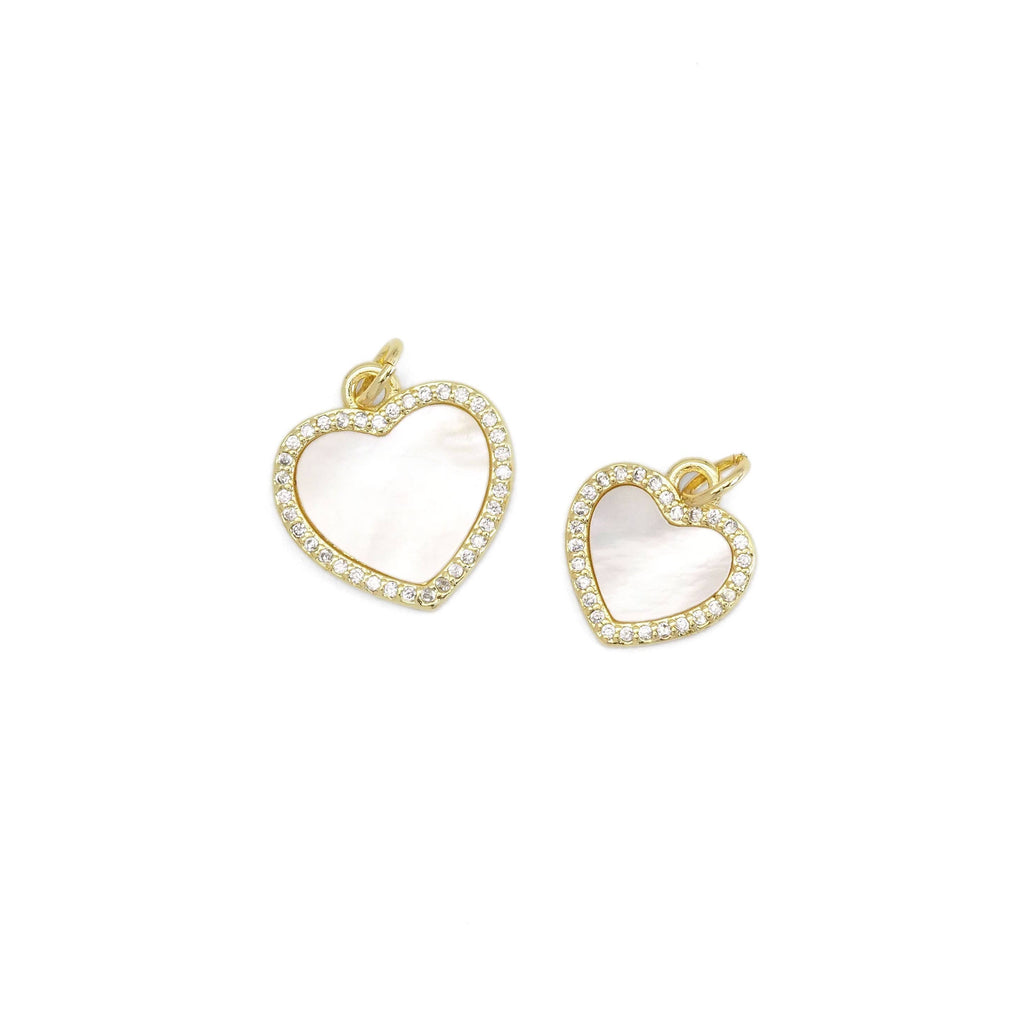 CZ Gold White Pearl Heart Charm, Sku#LX399
