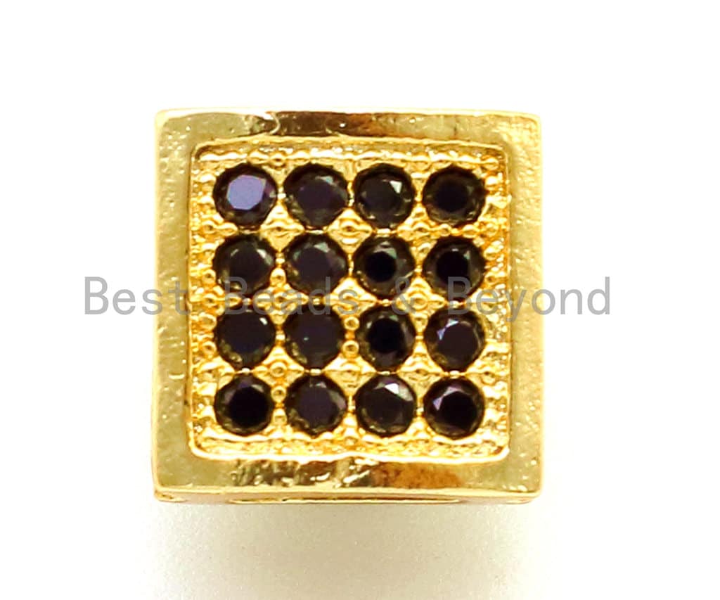 CZ Flat Square Black Micro Pave Spacer Beads, Cubic Zirconia Spacer Beads,Men's Jewelry Beads, 9x9x4mm, sku#G121