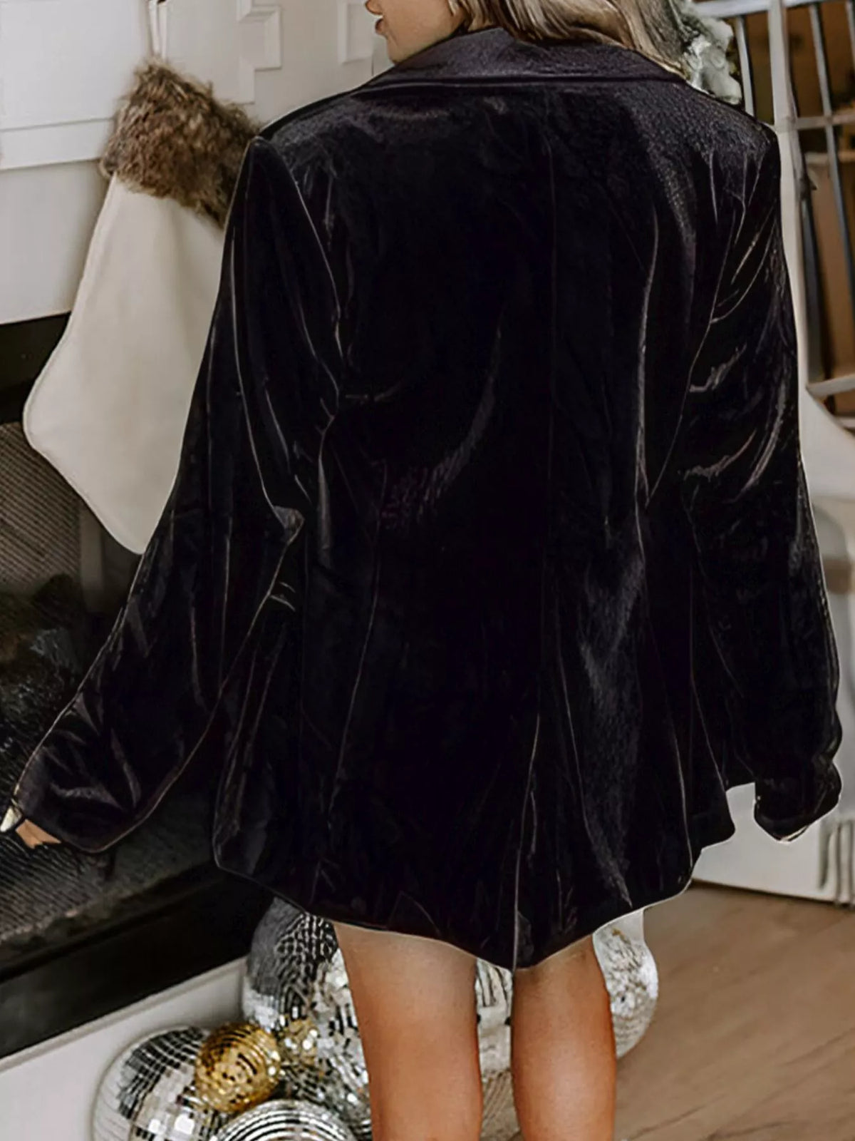 Velvet Lapel Collar Button Up Blazer