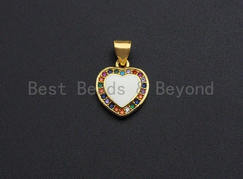 Enamel Colorful Heart With Colorful CZ Pendant,Cz Oil Drop pendant,Enamel pendant,Enamel Jewelry,12x14mm,sku#Z644