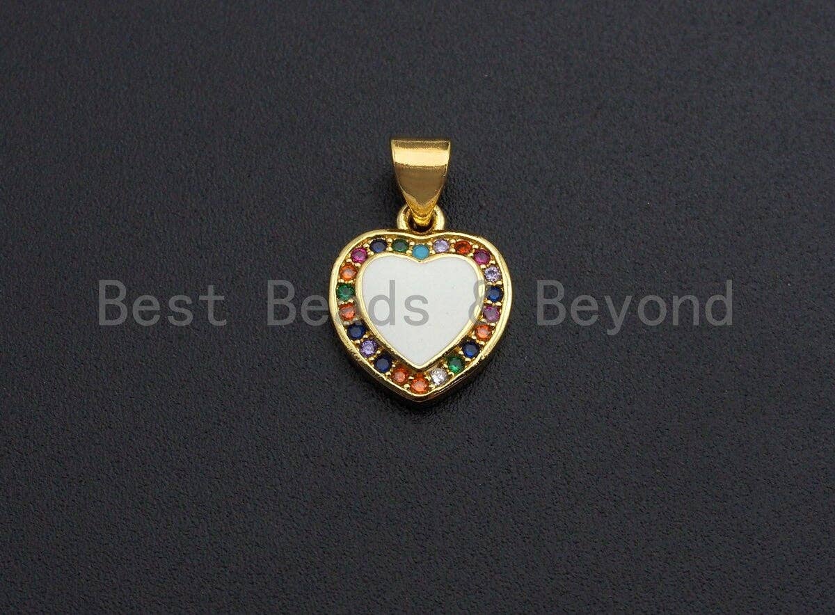 Enamel Colorful Heart With Colorful CZ Pendant,Cz Oil Drop pendant,Enamel pendant,Enamel Jewelry,12x14mm,sku#Z644