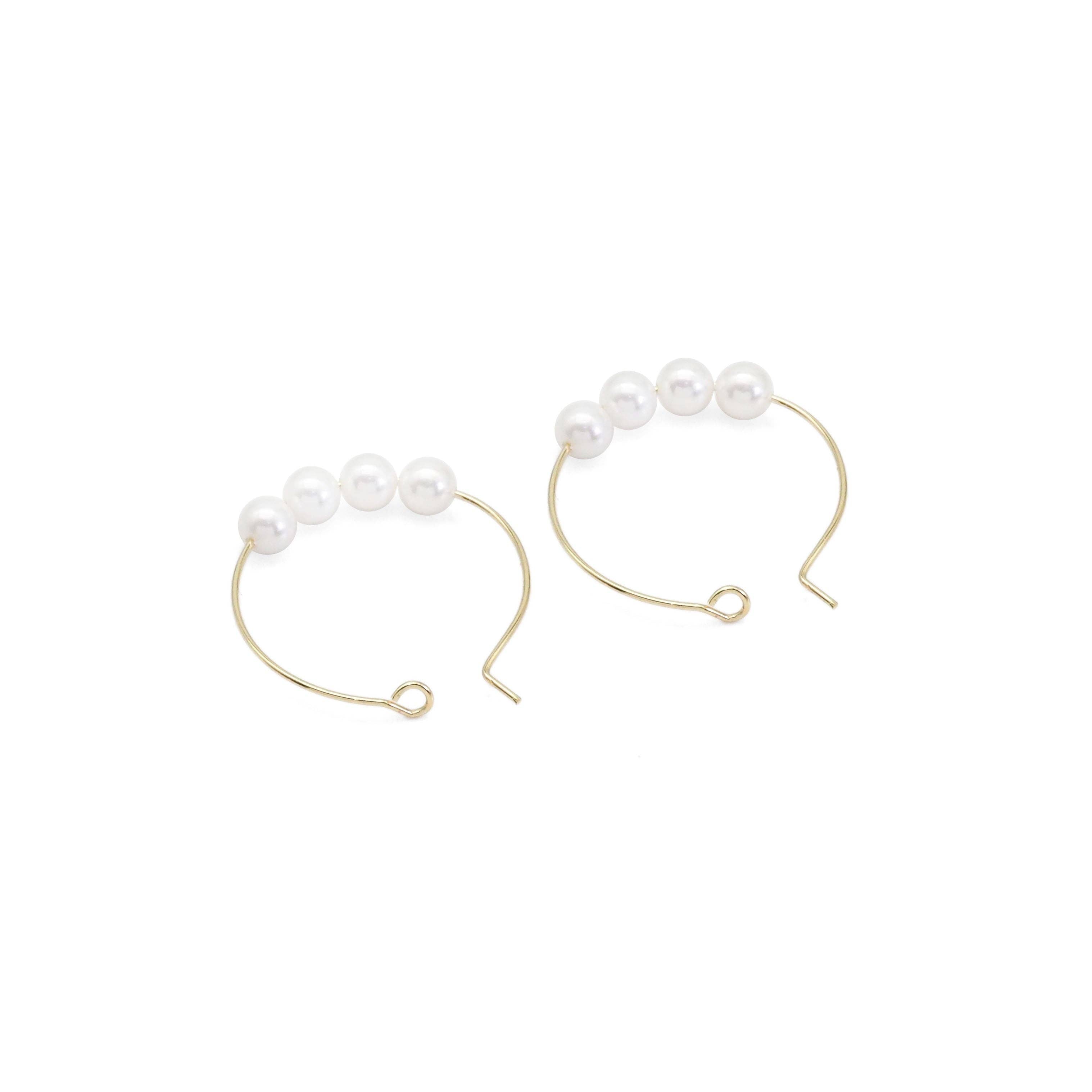 CZ Gold White Pearl Round Ring Hoop Earrings, Sku#EF467