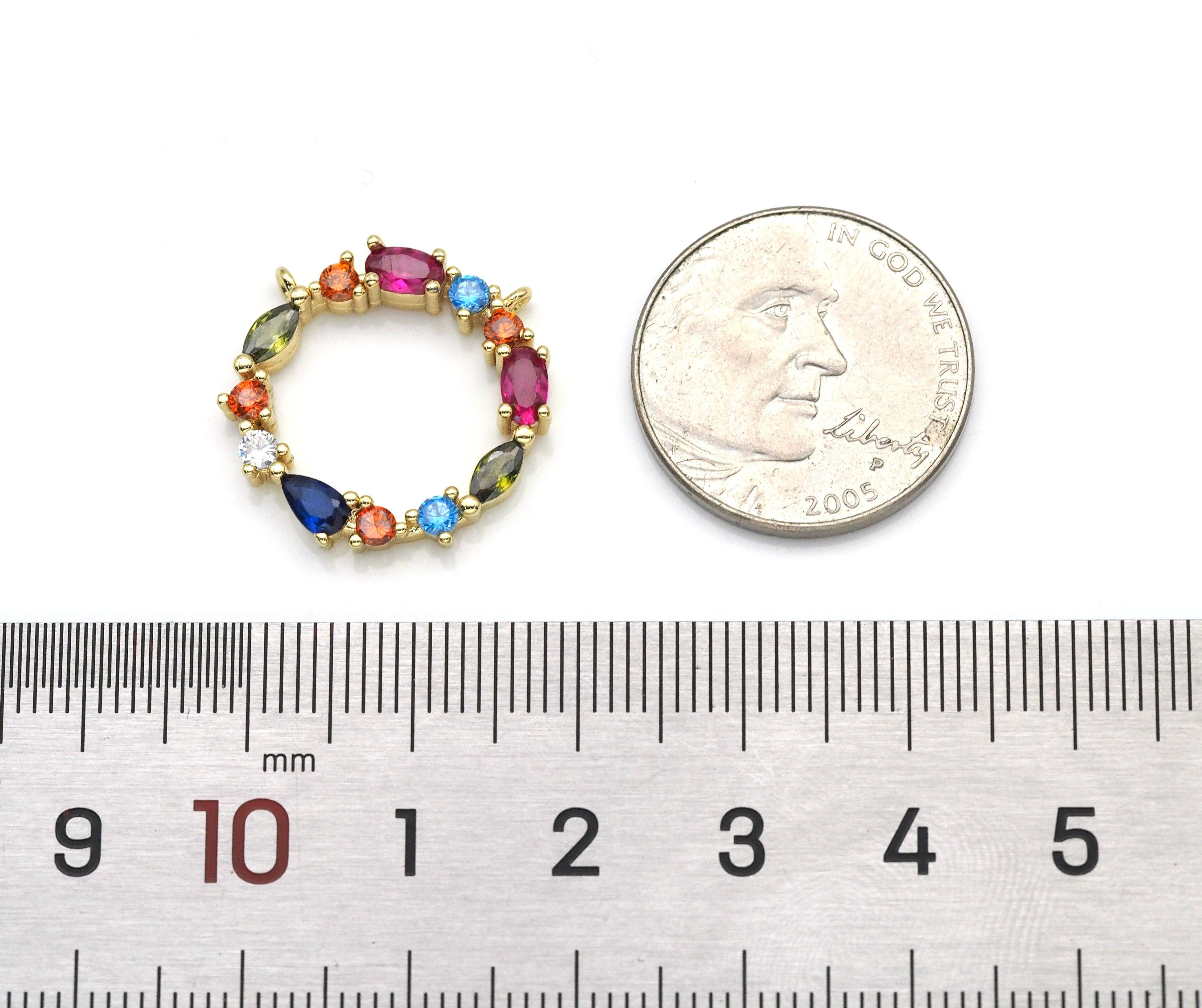 Rainbow CZ Round Ring Charm Necklace, Sku#F1515