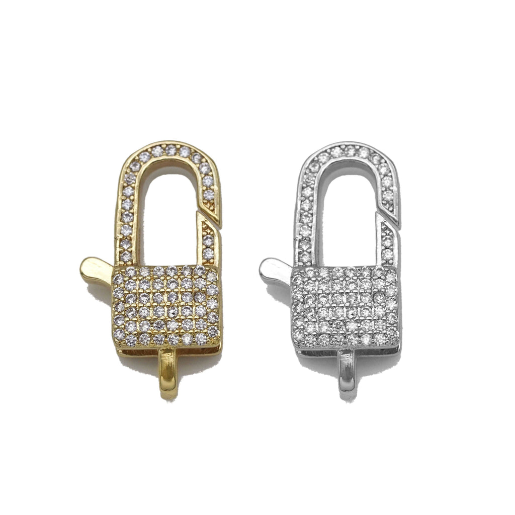 Fully CZ Pave Gold/Silver Lock Clasp, Sku#LX109
