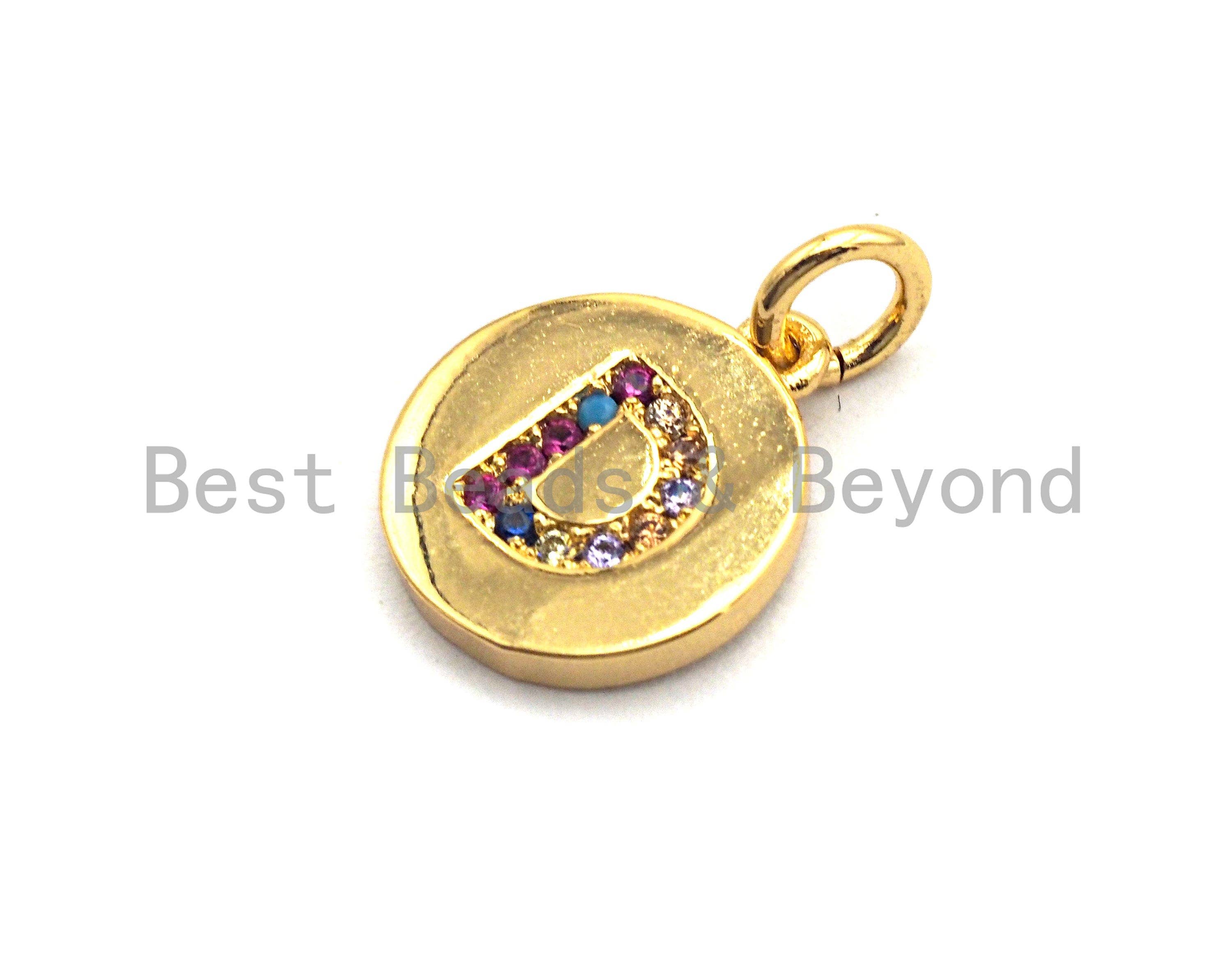 New Trendy Gold Color Micro Pave Rainbow CZ Cubic Zirconia A-Z 26 Initials Letter Pendant, Initial Letter Charm,11x13mm,sku#F820C