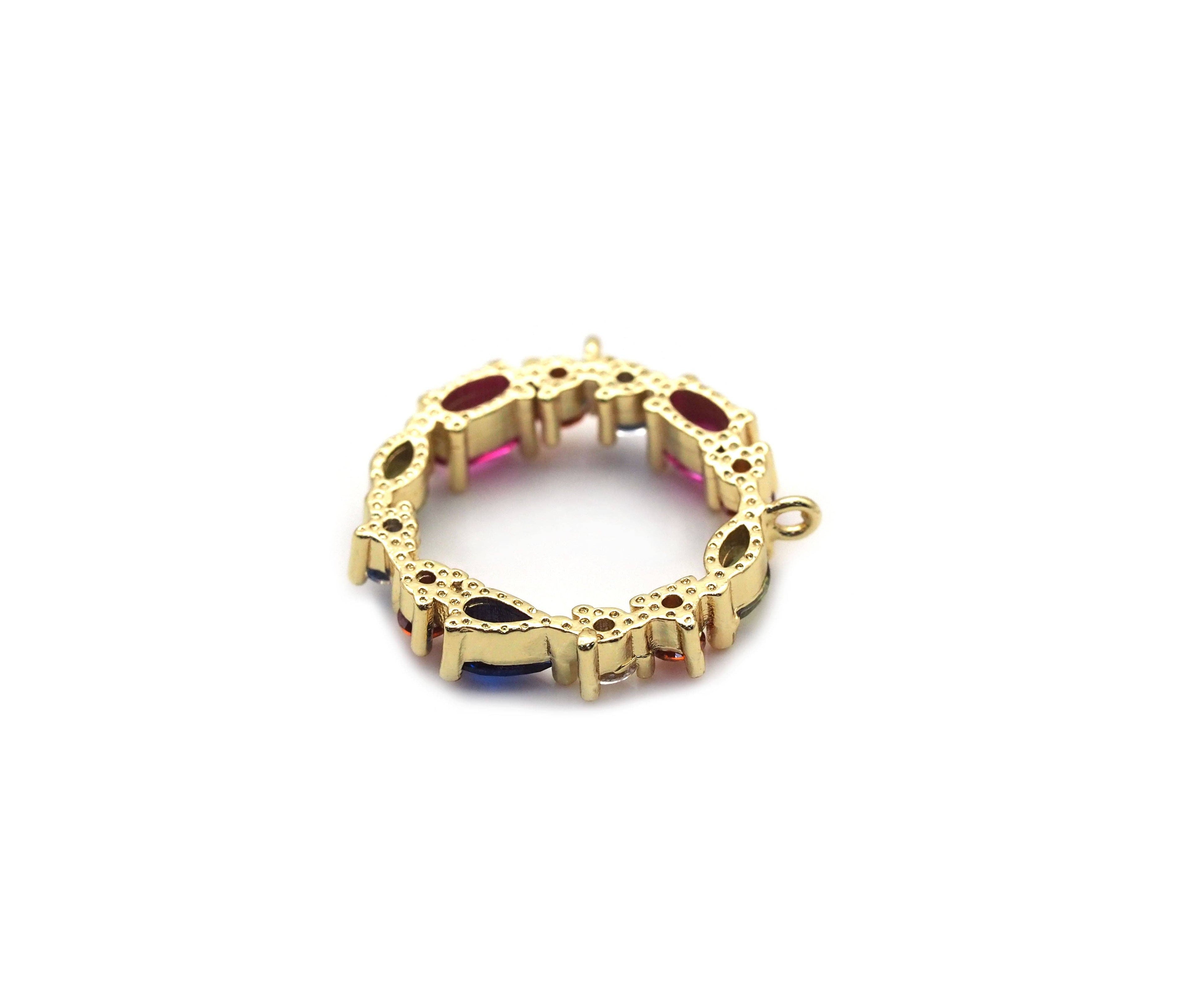 Rainbow CZ Round Ring Charm Necklace, Sku#F1515