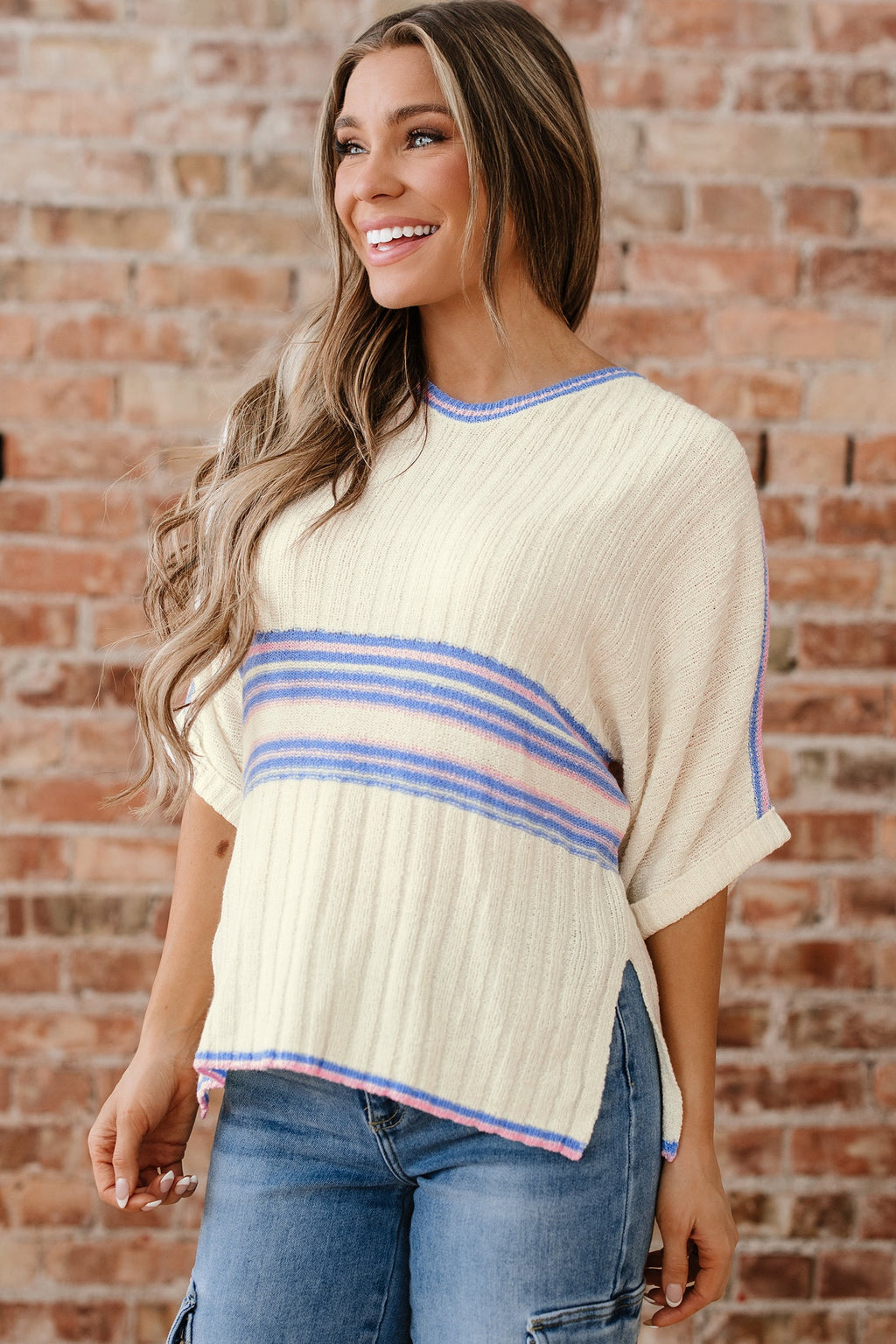 Haven Rib Knit Oversized Sweater-Threaded Pear