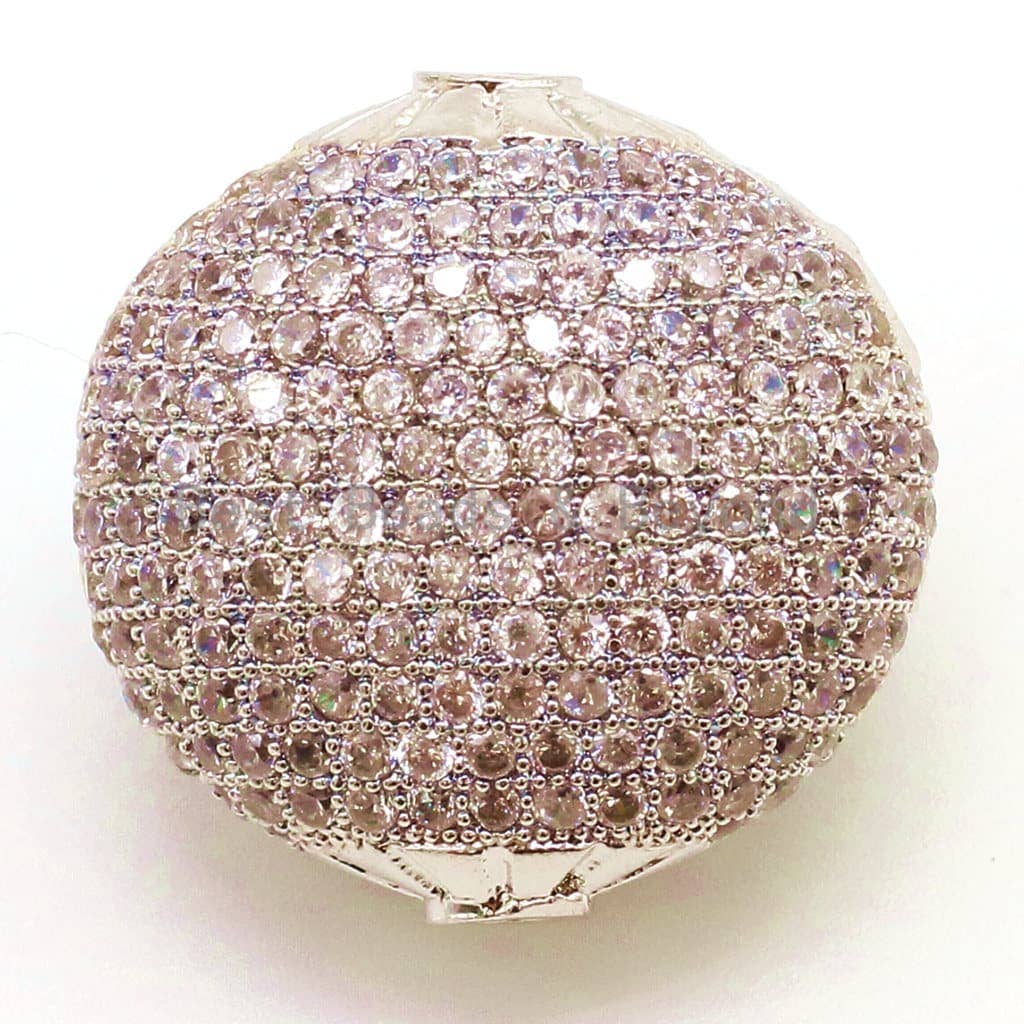 CZ Micro Pave Large Flat Oval Spacer Beads, Clear CZ Beads for Bracelet/Necklace, Cubic Zirconia Beads, 24mm SKU#G14