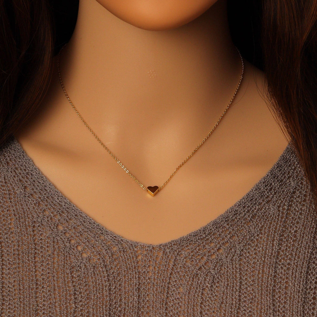 Adjustable Gold Link Chain Dainty Heart Pendant Necklace, Sku#EF499