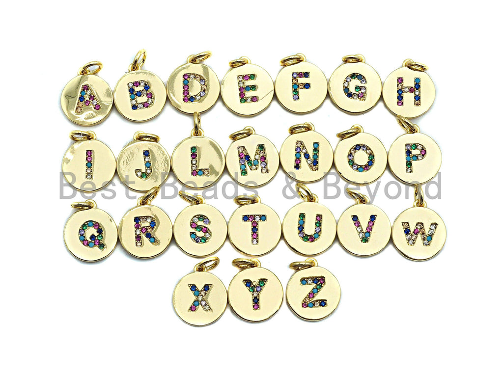 New Trendy Gold Color Micro Pave Rainbow CZ Cubic Zirconia A-Z 26 Initials Letter Pendant, Initial Letter Charm,11x13mm,sku#F820C