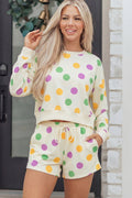 Ember Shoulder Pullover Drawstring Shorts Set-Threaded Pear