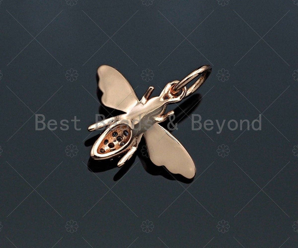Bee Shape Pendant,Colorful Enamel Cubic Zirconia Bee Charm,Gold/Silver/Rose Gold Tone,15x12mm,Sku#Y341