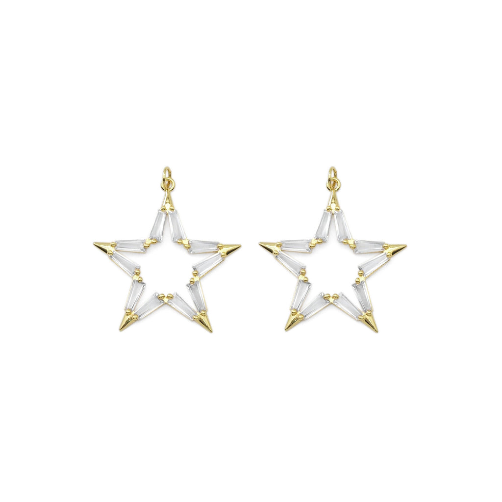 Clear Baguette CZ Gold Five Point Star Charm, Sku#Y821