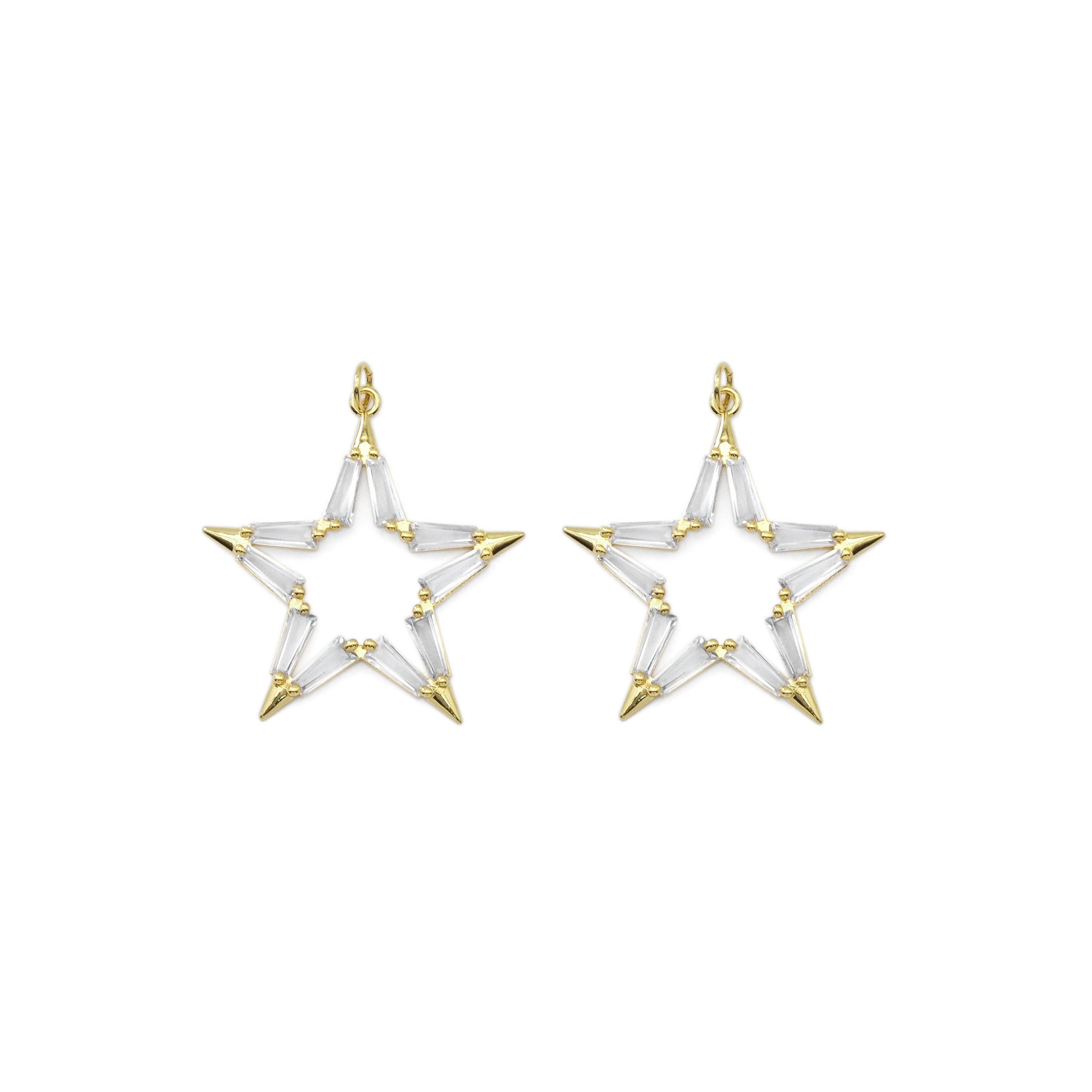 Clear Baguette CZ Gold Five Point Star Charm, Sku#Y821