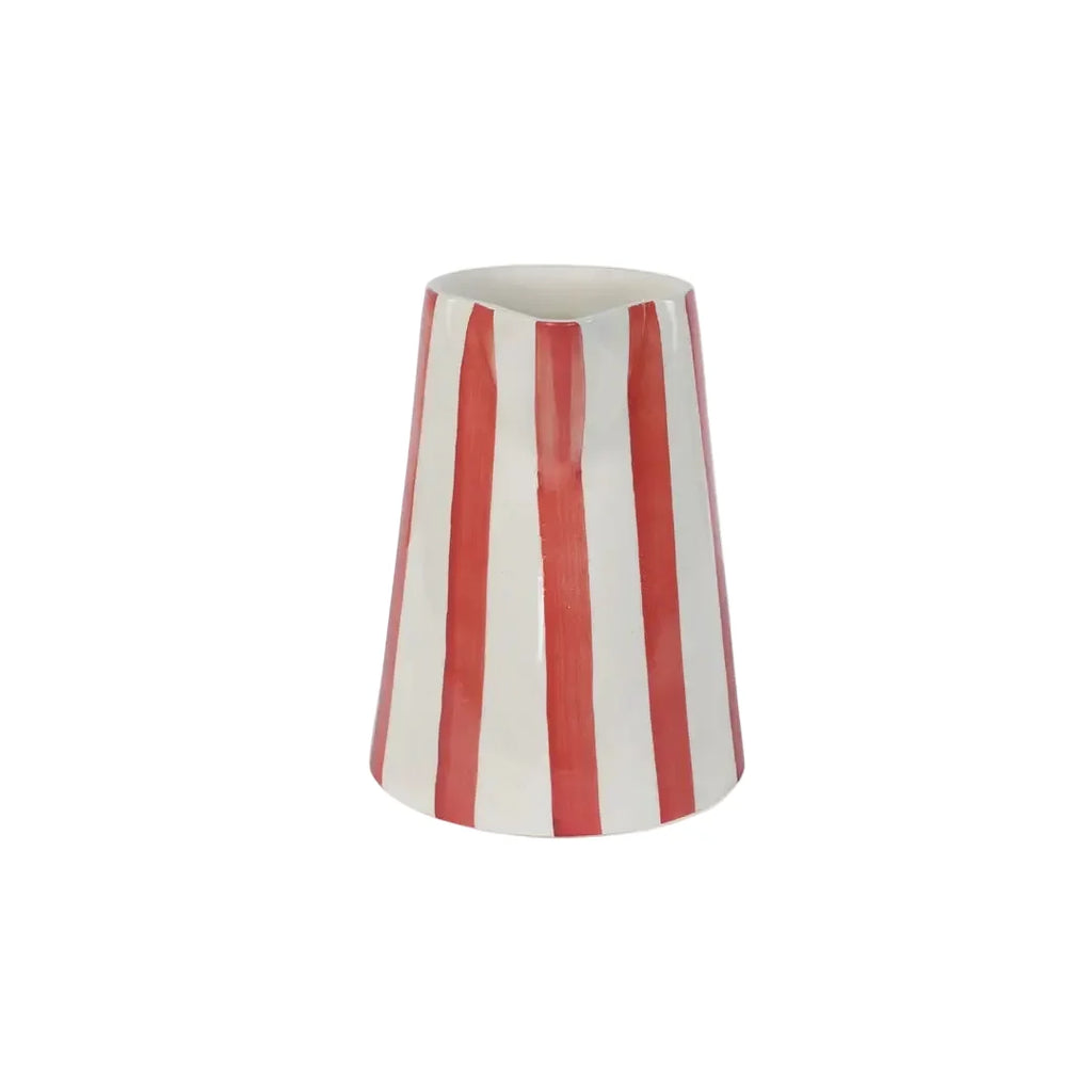 Red Stripe Pitcher | Handpainted Stoneware