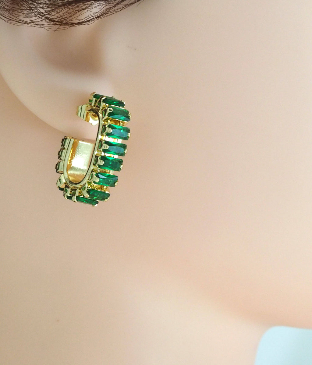 Gold Filled Baguette Colorful CZ Stud Earrings, Sku#LX192