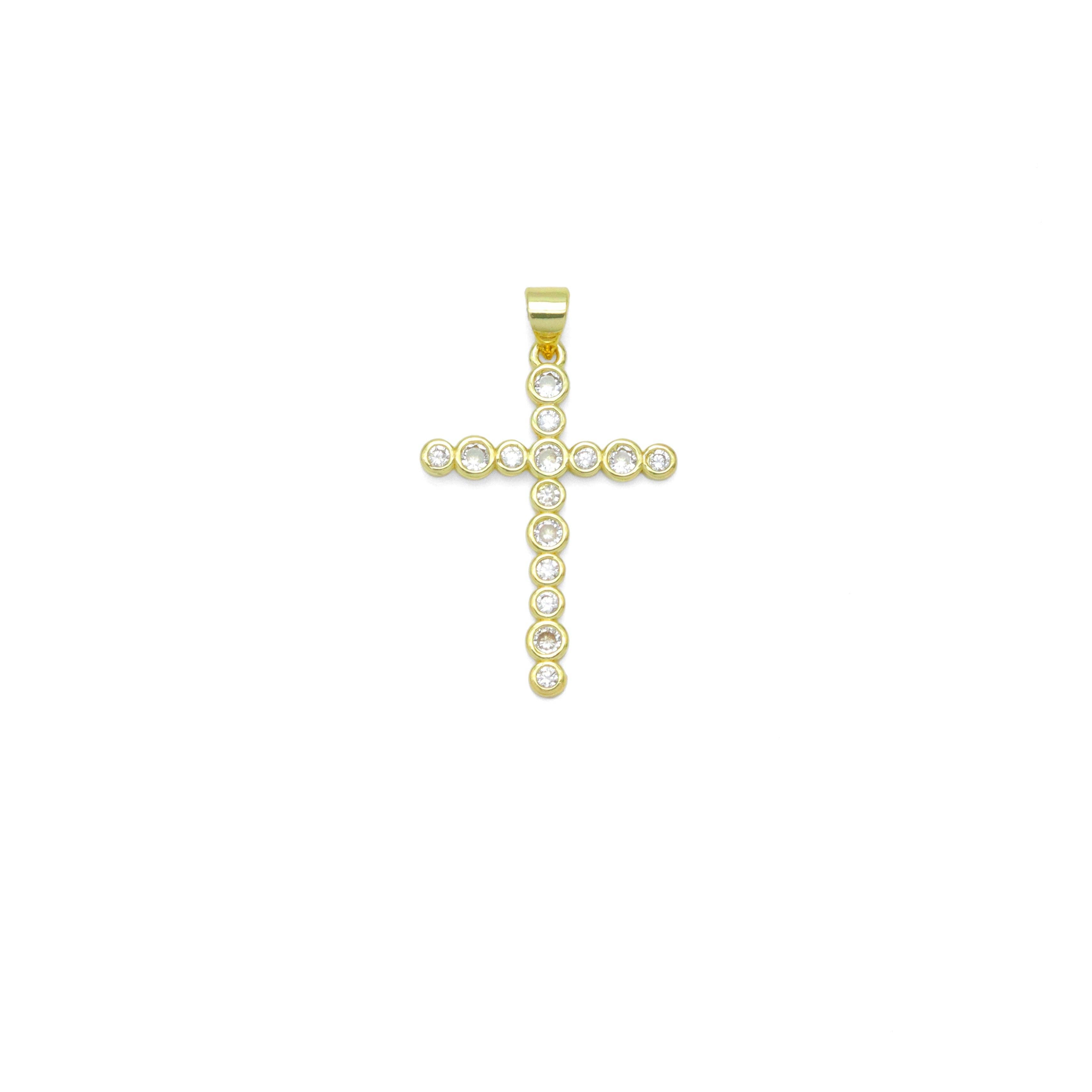 Clear CZ Gold/Silver Cross Charm Pendant, Sku#Y1021