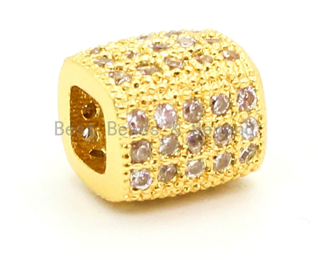 CZ Big Large Hole Tube Spacer Micro Pave Beads, Cubic Zirconia Drum Barrel Space Beads, Men's Bracelet Findings, 7x6mm, SKU#G39