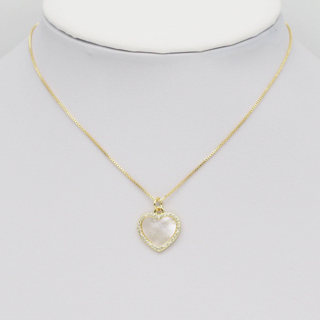 CZ Gold White Pearl Heart Charm, Sku#LX399