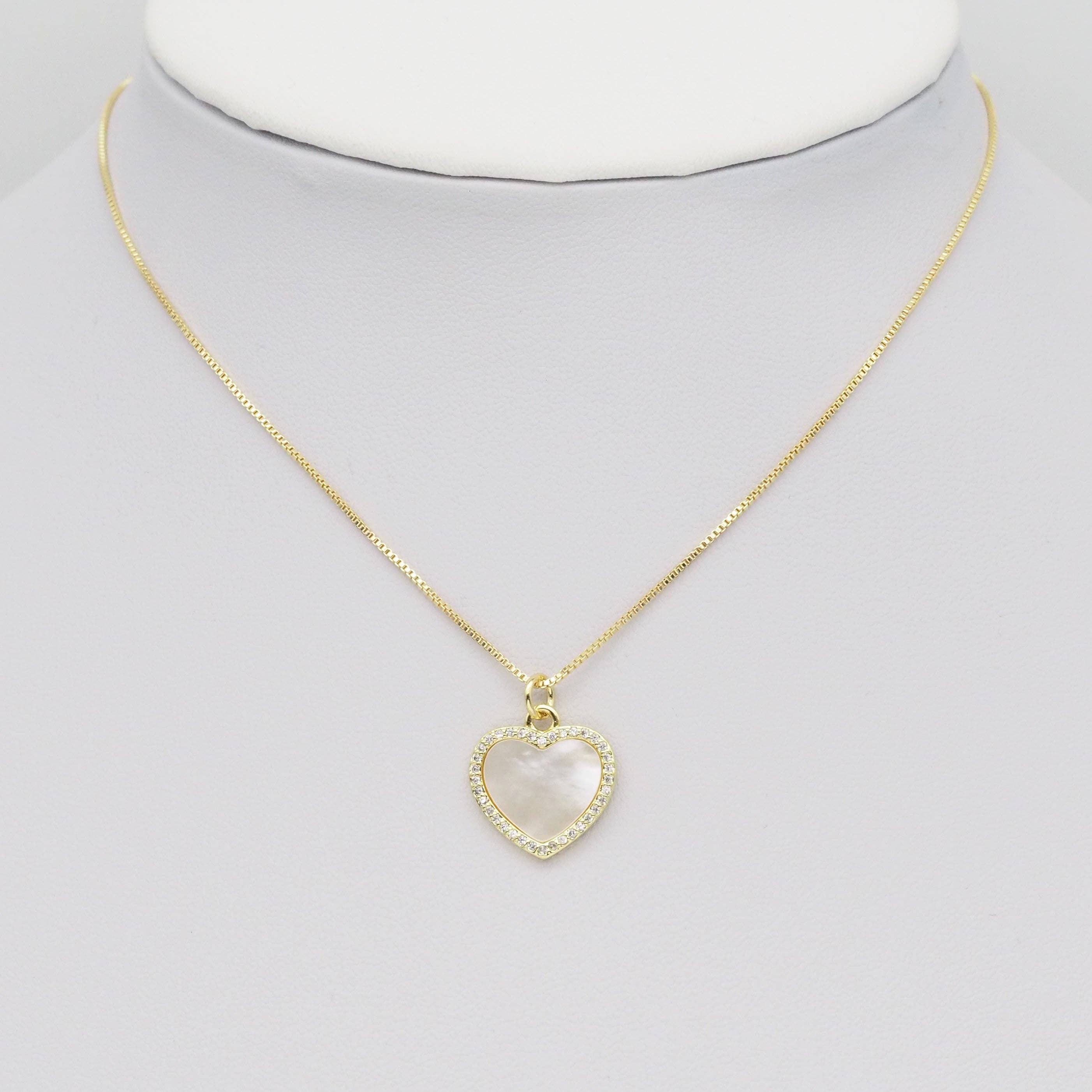 CZ Gold White Pearl Heart Charm, Sku#LX399