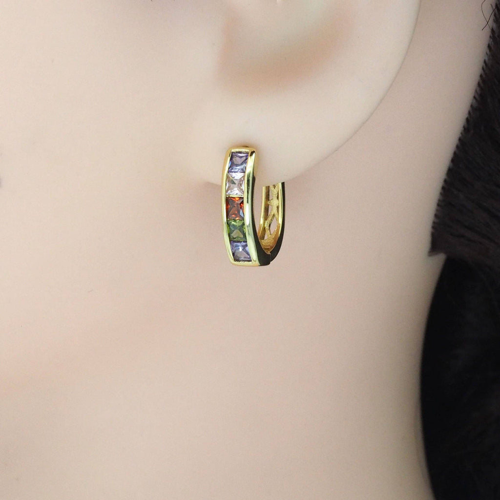 Clear Black Colorful Baguette CZ Oval Earrings, Sku#Y842