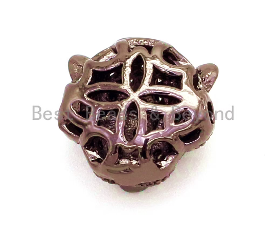 CZ Micro Pave Jaguar Panther Head with Green Eye Beads, Cubic Zirconia Spacer Beads, Leopard Animal Head Space Beads,12mm, 1/2pcs sku#G105