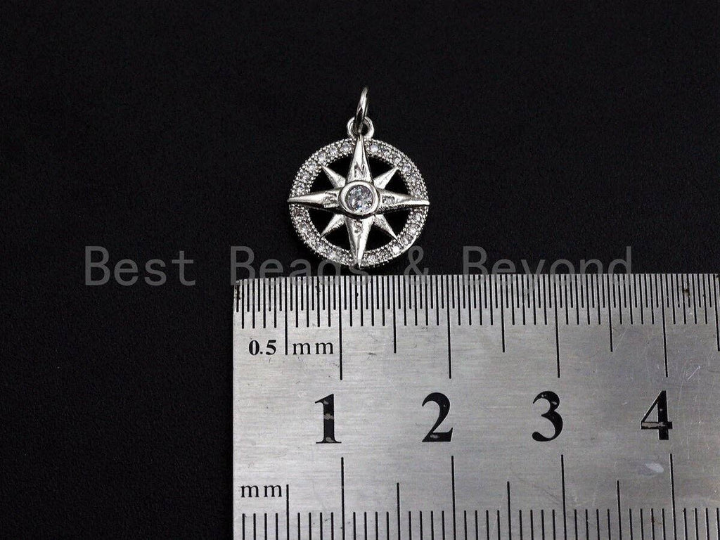 CZ Micro Pave North Star On Round Ring Pendant, Cubic Zirconia Ring Pendant, Micro pave Star pendant, 14mm, sku#Z766
