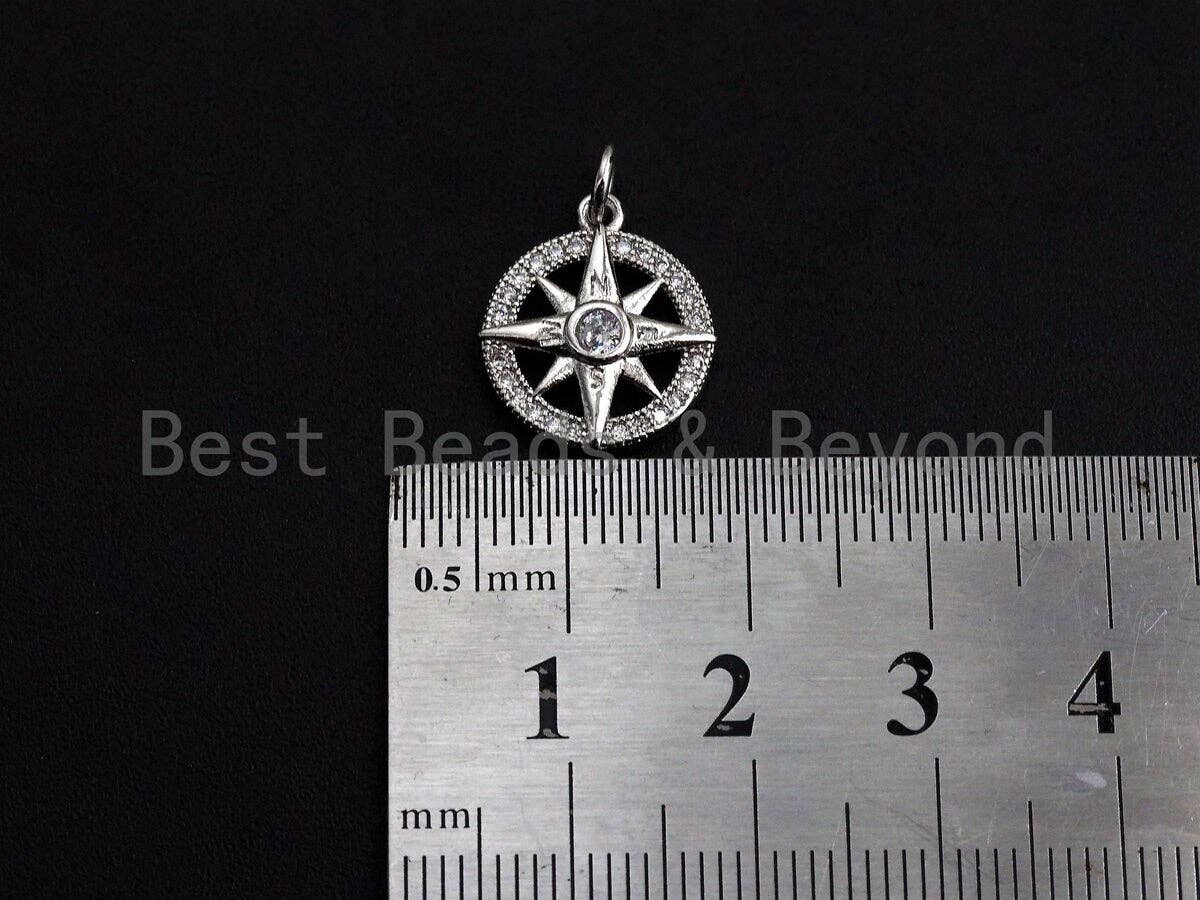 CZ Micro Pave North Star On Round Ring Pendant, Cubic Zirconia Ring Pendant, Micro pave Star pendant, 14mm, sku#Z766