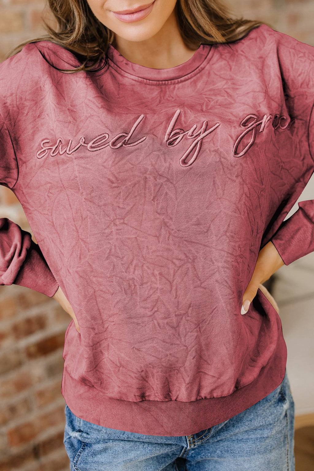 Kaia Mineral Wash Loose Sweatshirt-Threaded Pear