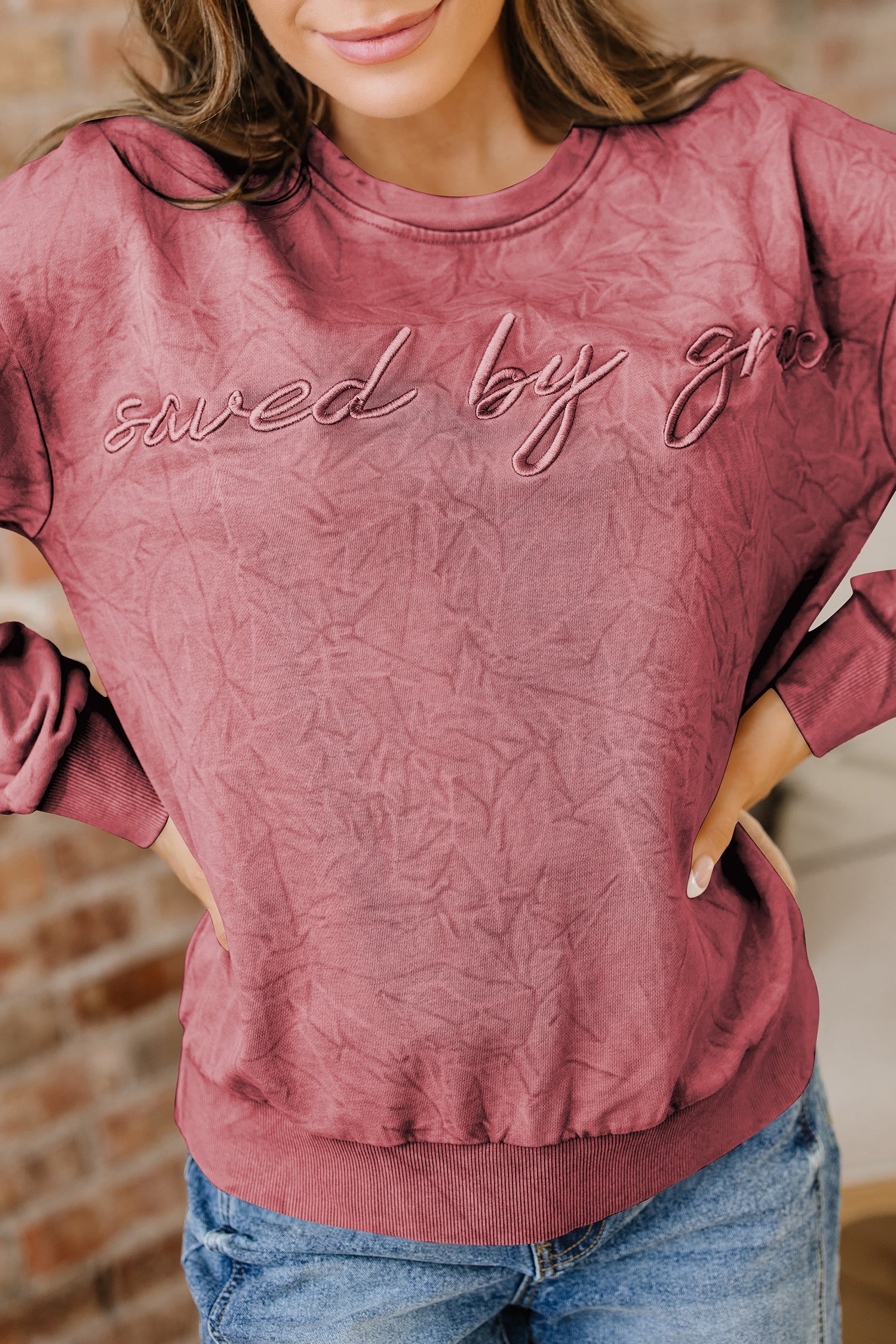 Kaia Mineral Wash Loose Sweatshirt-Threaded Pear