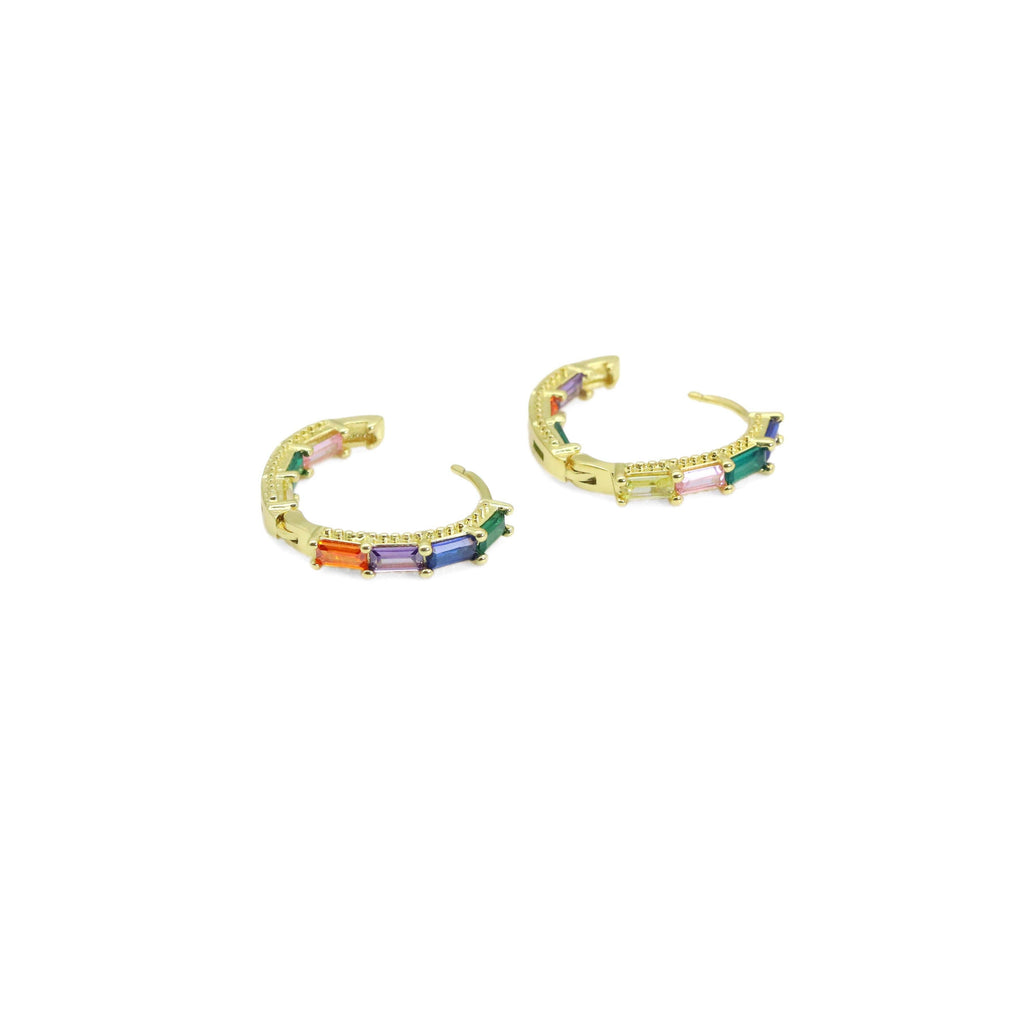 Colorful CZ Gold Oval Hoop Earrings, Sku#Y910