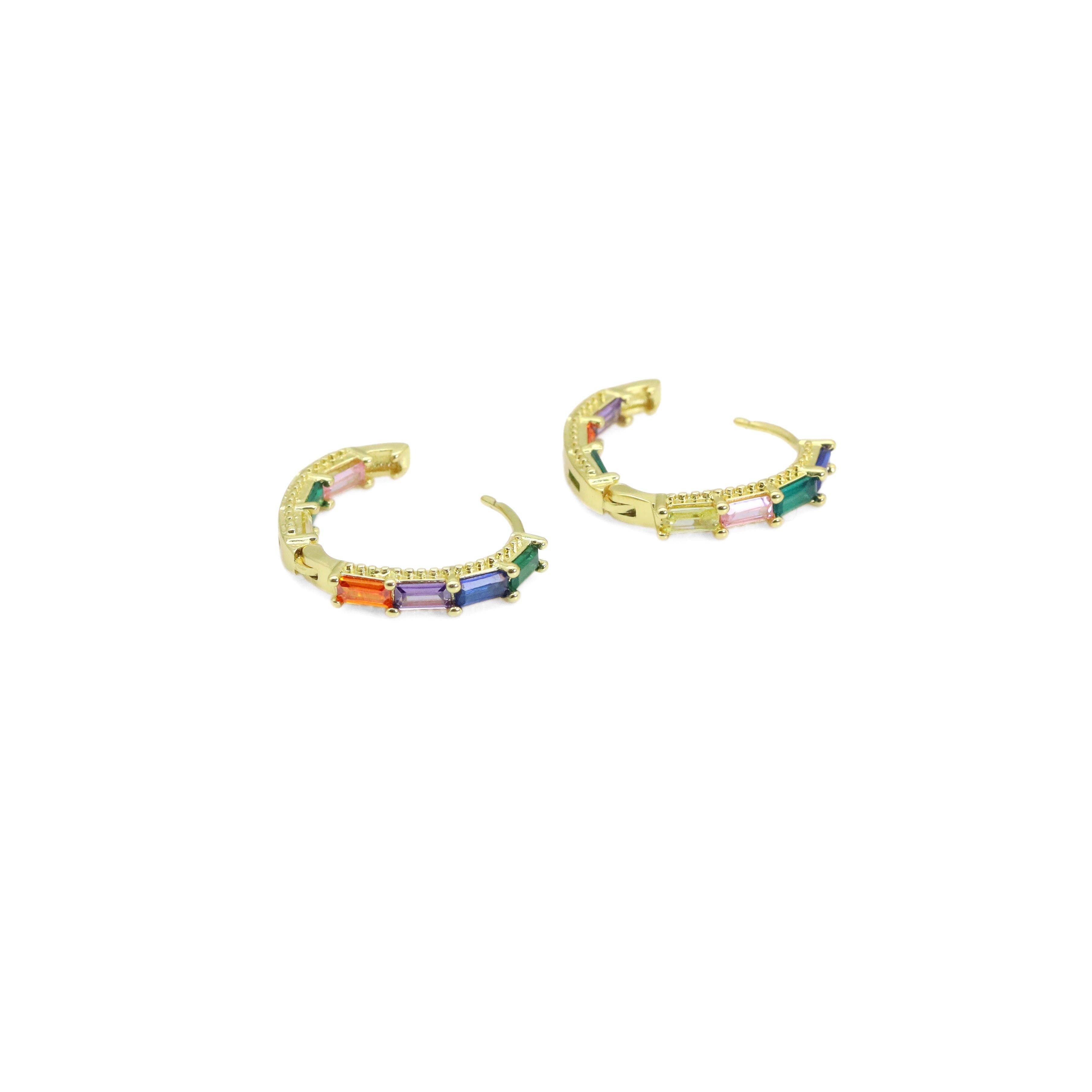 Colorful CZ Gold Oval Hoop Earrings, Sku#Y910