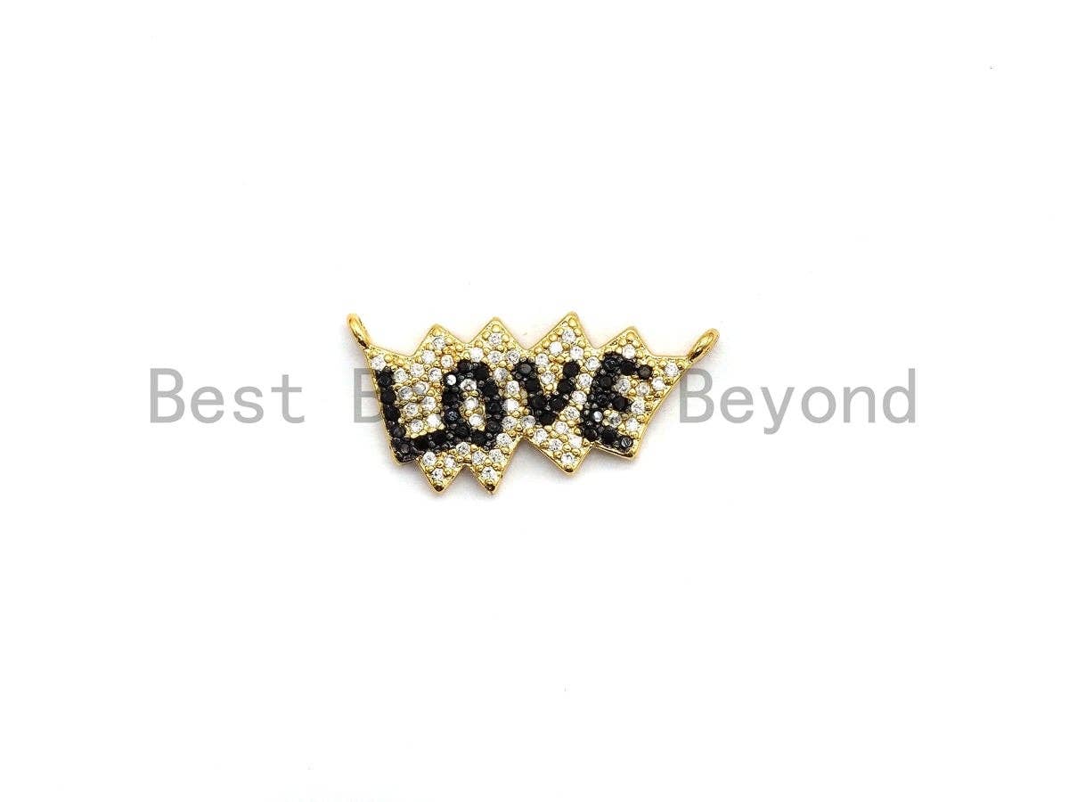 CZ Micro Pave Cobalt/Fuchsia/Green/Black LOVE Pendant/Connector, CZ Pave Pendant, Gold plated, 12x25mm ,sku#F654
