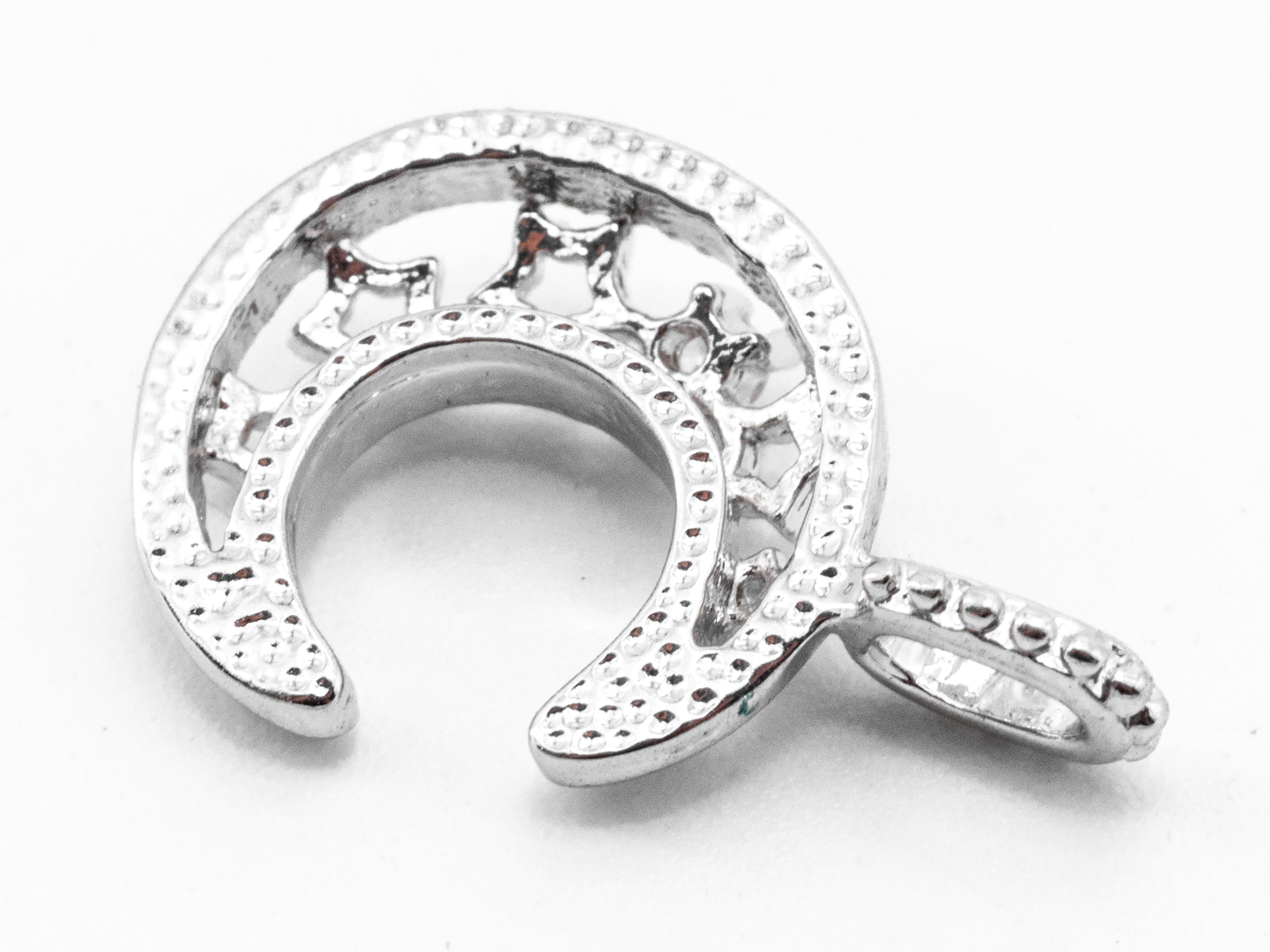 CZ Clear Micro Pave Moon Pendant/Charm With Hollowed-out Stars, Cubic Zirconia Pendant, 11x17mm,sku#Y13